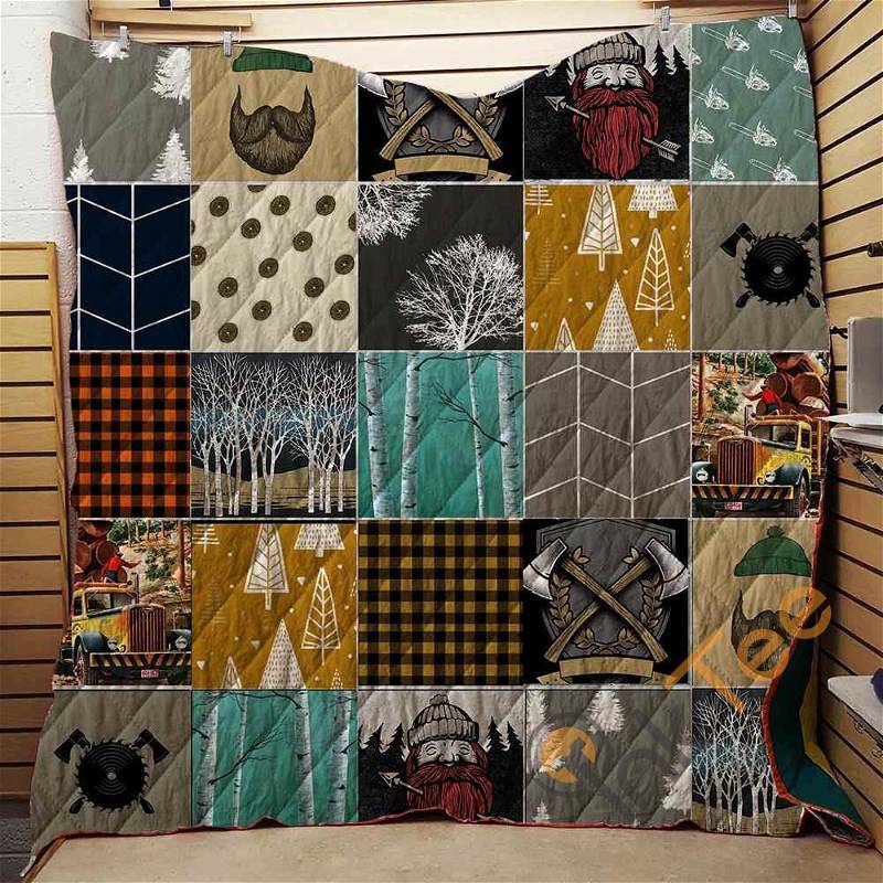 Logger's Tree And Chainsaw Quilt Blanket Bedding Set