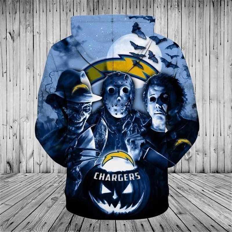 Los Angeles Chargers Hoodie 3D Horror Night Halloween Pullover Nfl - Image 2