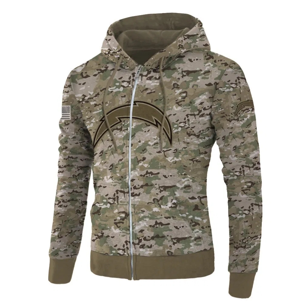 Los Angeles Chargers Hoodie Army Graphic Zip Hoodie Pullover Gift for Fans - Image 3