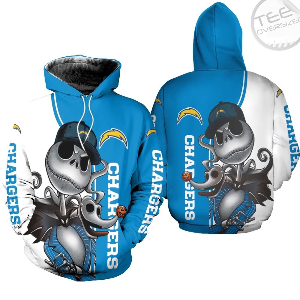 Los Angeles Chargers Jack Skellington And Zero 3D Hoodie