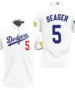 Los Angeles Dodgers Seager 5 2020 Championship Golden Edition White Jersey Inspired Style 3D All Over Print Polo Shirt