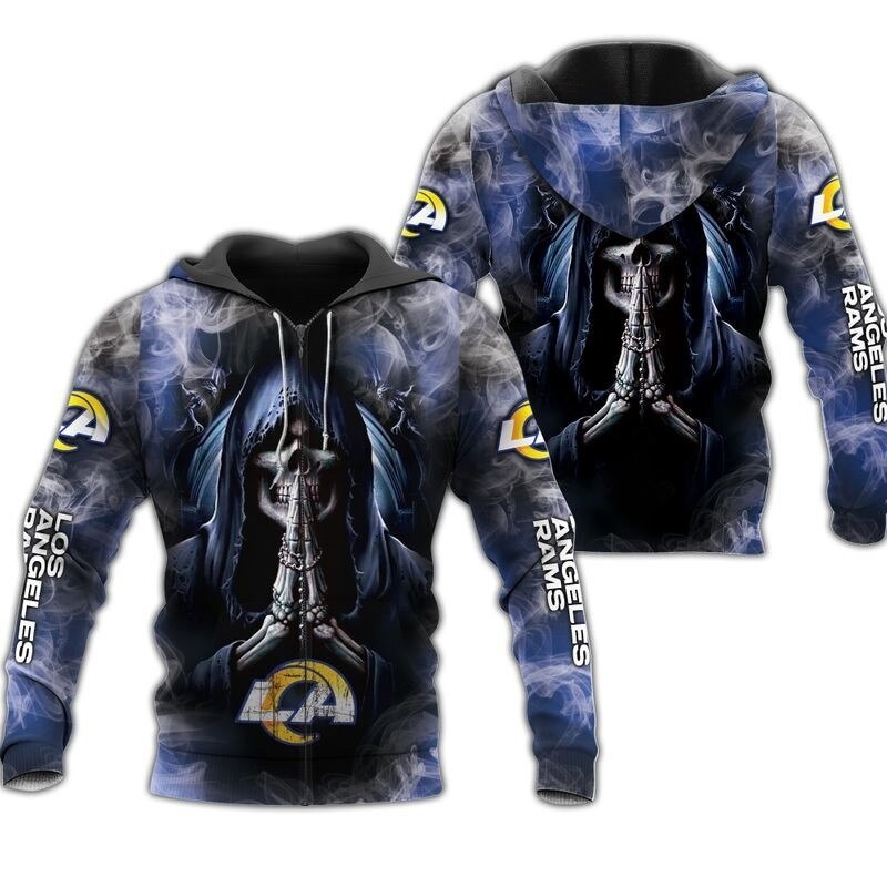 Los Angeles Rams Hoodie 3D Zip Hoodie Death Smoke Graphic Gifts for Fans - Image 2