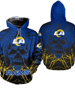 Los Angeles Rams Hoodie Halloween Pumpkin Skull Print Zip Hoodie