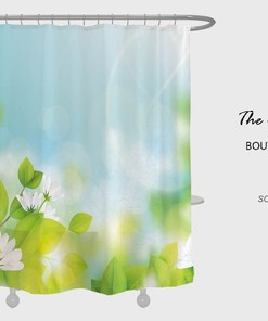 Lotus Flowers Shower Curtain, Blue Summer Floral Bathroom Decor, Waterproof Washable Bath Curtain