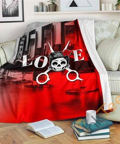 Love Hair Skull Sherpa Fleece Blanket Gifts for Family, for Couple