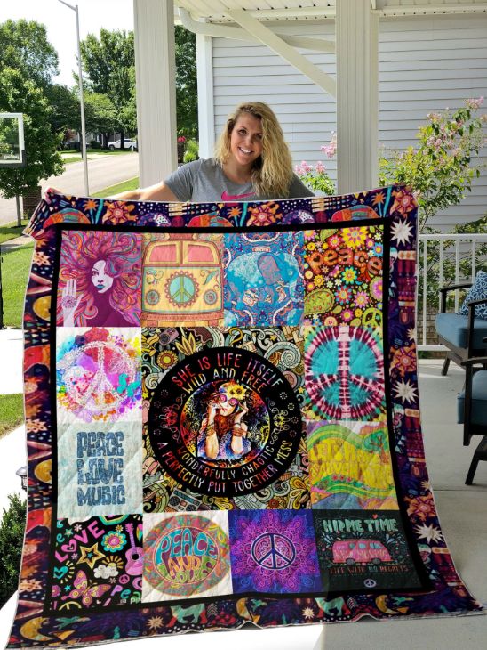 Love Music Wild And Free Hippie Quilt Blanket Bedding Set