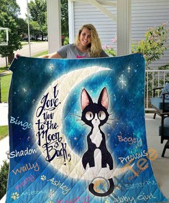 Love You To Moon And Back-Tuxedo Cat Quilt Blanket Bedding Set