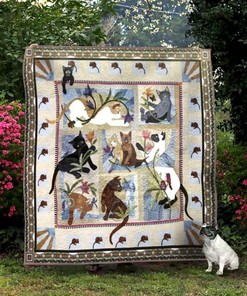 Lovely Cat And Flower Great Cutomized Gift For Birthday Christmas Thanksgiving Perfect Gift For Cat Lovers Quilt Blanket