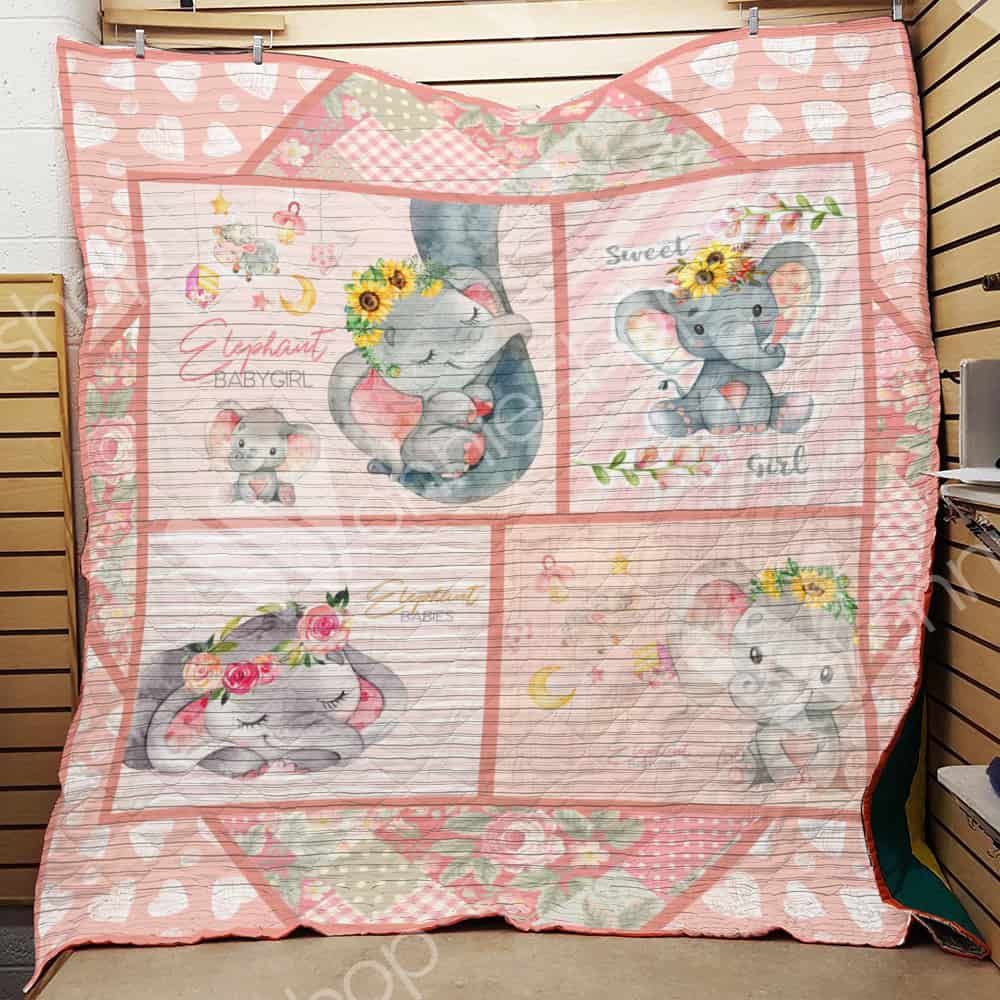 Lovely Elephant Babygirl Quilt Blanket Bedding Set