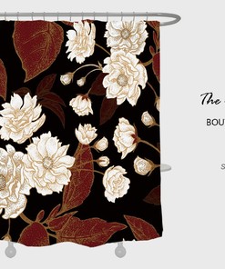 Lovely Flowers Shower Curtain, Noble Retro Black Waterproof And Washable Shower Curtains Decor