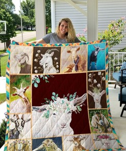Lovely Goat With Flowers Quilt Blanket