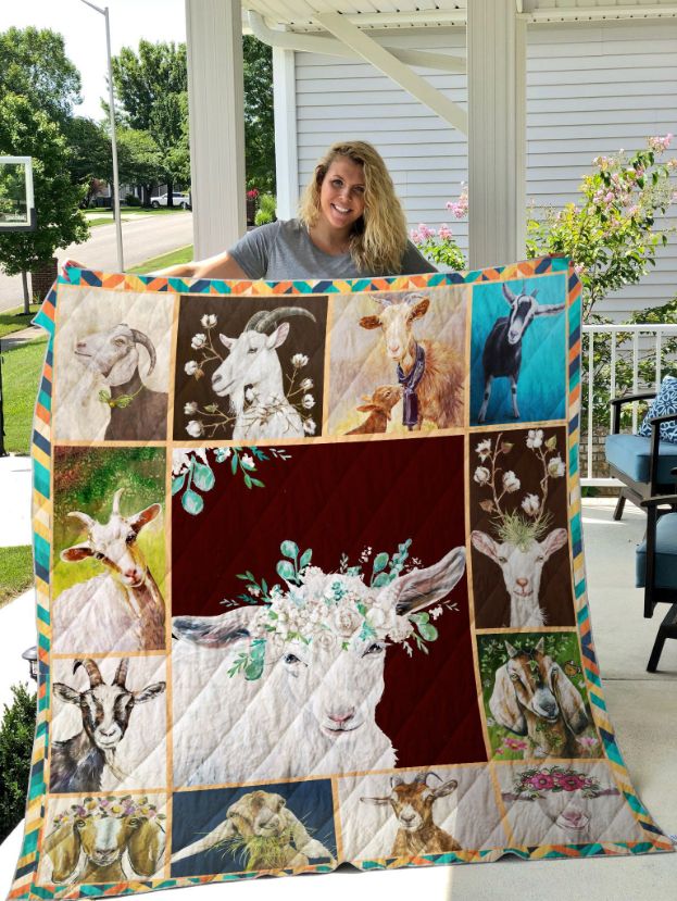 Lovely Goat With Flowers Quilt Blanket