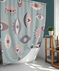 Lovely Nordic Eyes Shower Curtain, Mid-Century Scandinavian Vintage Design