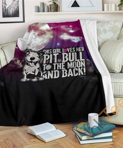 Loves Her Pit Bull To The Moon And Back Sherpa Fleece Blanket Gifts for Family, for Couple