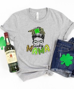 Lucky Mama Shirt, Shamrock Shirt, Saint Patricks Day Shirt, Patricks Day Mama Shirt, Saint Patricks Day Family Matching Shirt, Leopard Bandana