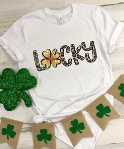 Lucky Shirt, Leopard Print Lucky Shirt, St. Patricks Day Shirt, Shamrock Lucky Lips, Four Leaf Clover, Shamrock, Irish Shirt