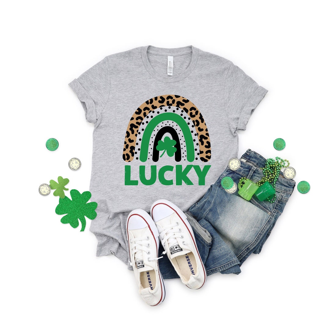Lucky Shirt, Lucky Rainbow Shirt, Clover Shirt, Lucky Rainbow Cheetah Shirt Shirt, Irish Shirt