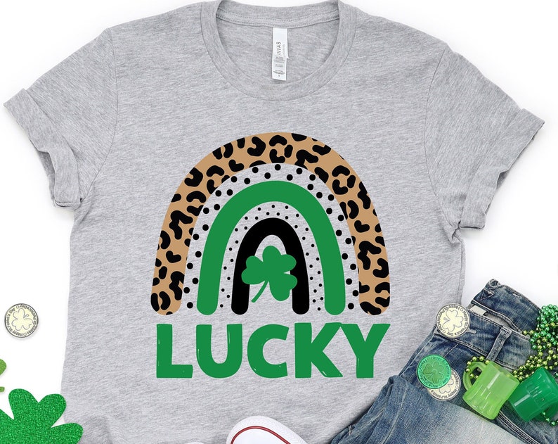 Lucky Shirt, Lucky Rainbow Shirt, Clover Shirt, Lucky Rainbow Cheetah Shirt Shirt, Irish Shirt - Image 2