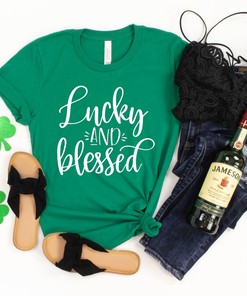 Lucky and Blessed Shirt, Lucky Shamrock Shirt, Shamrock Tee, Patrick's Day Gift, Patrick's Day Family Matching Shirt, Drinking Shirt
