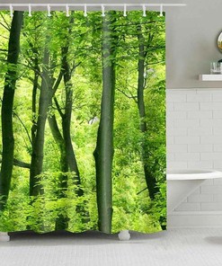 Lust Green Forest Shower Curtain, Outdoor Landscape Rain Forest Trees, Linen Bathroom Curtain, Home Bath Decor