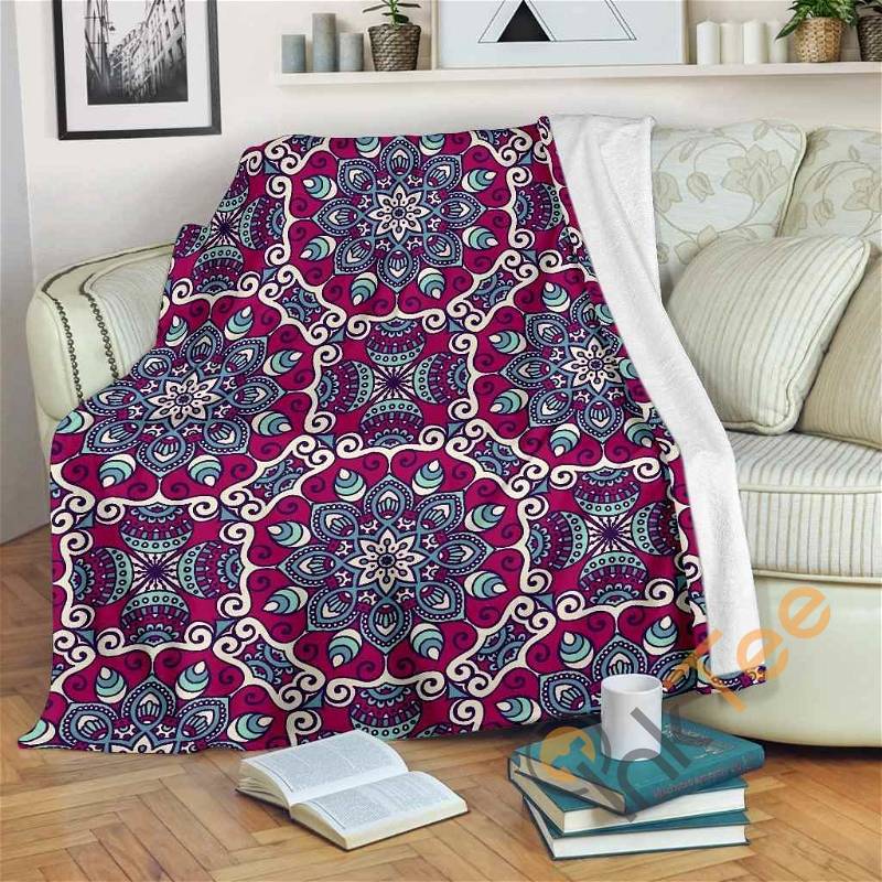 Magenta Mandala Bohemian Pattern Sherpa Fleece Blanket Gifts for Family, for Couple