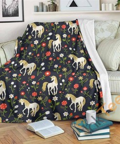 Magic Floral Unicorn Pattern Sherpa Fleece Blanket Gifts for Family, for Couple