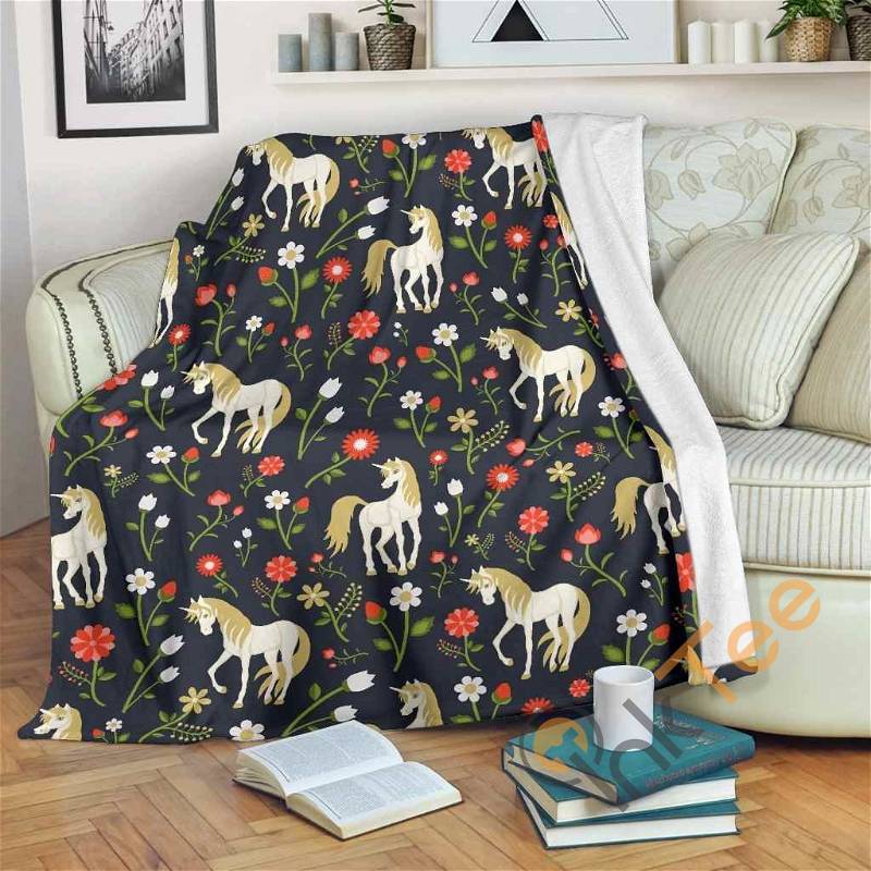 Magic Floral Unicorn Pattern Sherpa Fleece Blanket Gifts for Family, for Couple