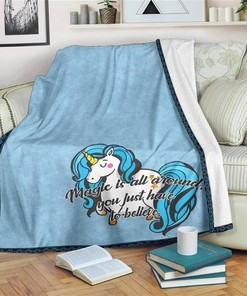 Magic Is Around Unicorn Unicorn Lover Sherpa Fleece Blanket Gifts for Family, for Couple