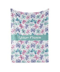 Magical Butterflies - Personalized Custom Butterfly Pattern Blanket With Your Child's Name Sherpa Fleece Blanket Gifts for Family, for Couple