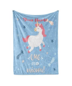 Magical Pink Unicorn - Personalized Custom Blanket With Child's Name Sherpa Fleece Blanket Gifts for Family, for Couple