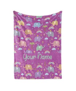 Magical Purple Elephants - Personalized Custom Blanket With Your Child's Name Sherpa Fleece Blanket Gifts for Family, for Couple
