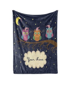 Magical Sleepy Owls - Personalized Custom Blanket With Your Child's Name Sherpa Fleece Blanket Gifts for Family, for Couple