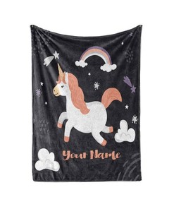 Magical Unicorn Personalized Custom Blanket With Child's Name Sherpa Fleece Blanket Gifts for Family, for Couple