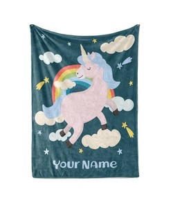 Magical Unicorn Personalized Custom Blanket With Your Child's Name Sherpa Fleece Blanket Gifts for Family, for Couple