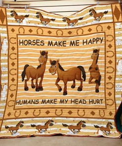 Make Me Happy Humans Make My Head Hurt Horses Quilt Blanket Bedding Set