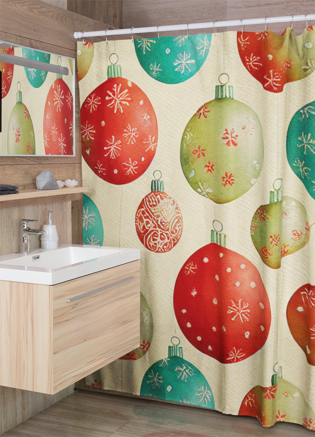 Make Your Bathroom Festive With Our Faux Textured Christmas Shower Curtain, Perfect Home Gift
