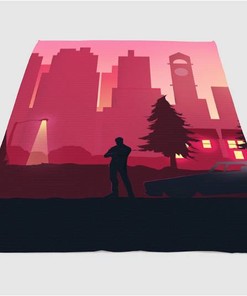 Man Silhouette Vaporwave Sherpa Fleece Blanket Gifts for Family, for Couple
