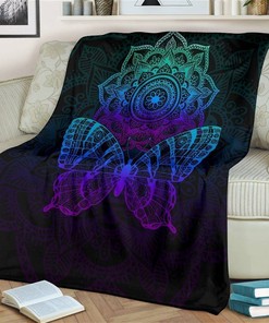 Mandala Butterfly Amazing Sherpa Fleece Blanket Gifts for Family, for Couple