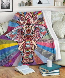 Mandala Elephant Fleece Elephant Lover Sherpa Fleece Blanket Gifts for Family, for Couple