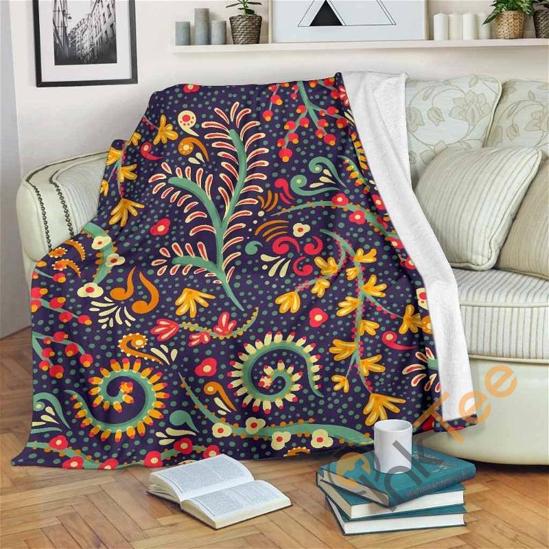 Mandala Floral Bohemian Pattern Sherpa Fleece Blanket Gifts for Family, for Couple