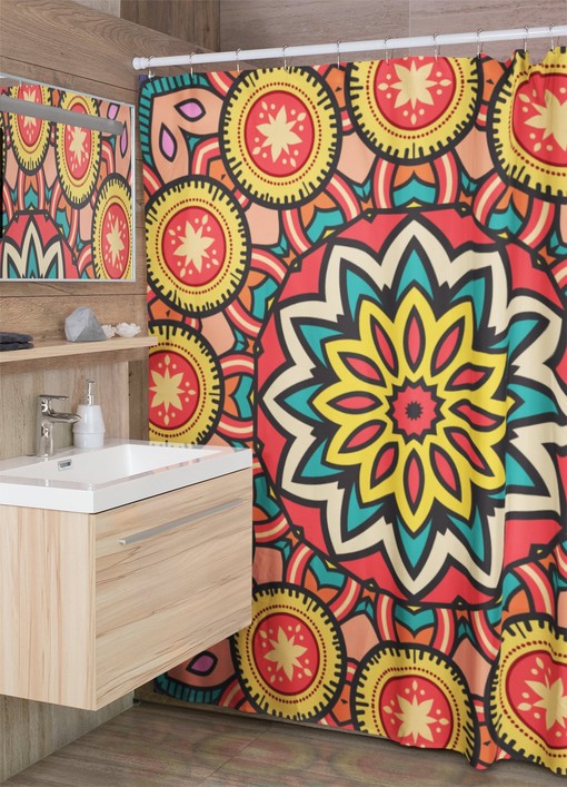 Mandala Shower Curtain, Groovy 60's 70's Hippie Shower Accessory, Retro Bathroom Curtain, Tub Curtain, Bathroom Decor