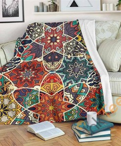 Mandala Star Bohemian Pattern Sherpa Fleece Blanket Gifts for Family, for Couple