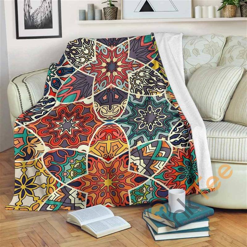 Mandala Star Bohemian Pattern Sherpa Fleece Blanket Gifts for Family, for Couple