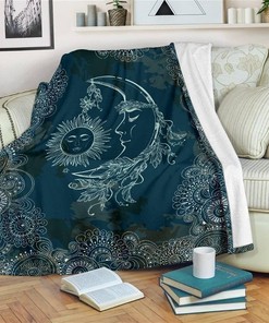Mandala Style Sun And Moon Sherpa Fleece Blanket Gifts for Family, for Couple