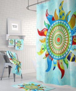 Mandala Sunshine Shower Curtain Boho Chic Gypsy, Bath Mat, Bath Towels Optional