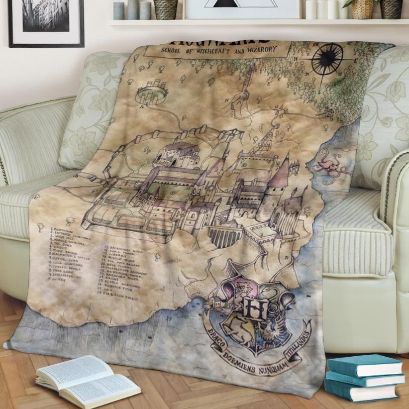 Map Of Hogwarts Fleece Blanket Gift For Fan, Quilt Blanket Bedding Set Gift75