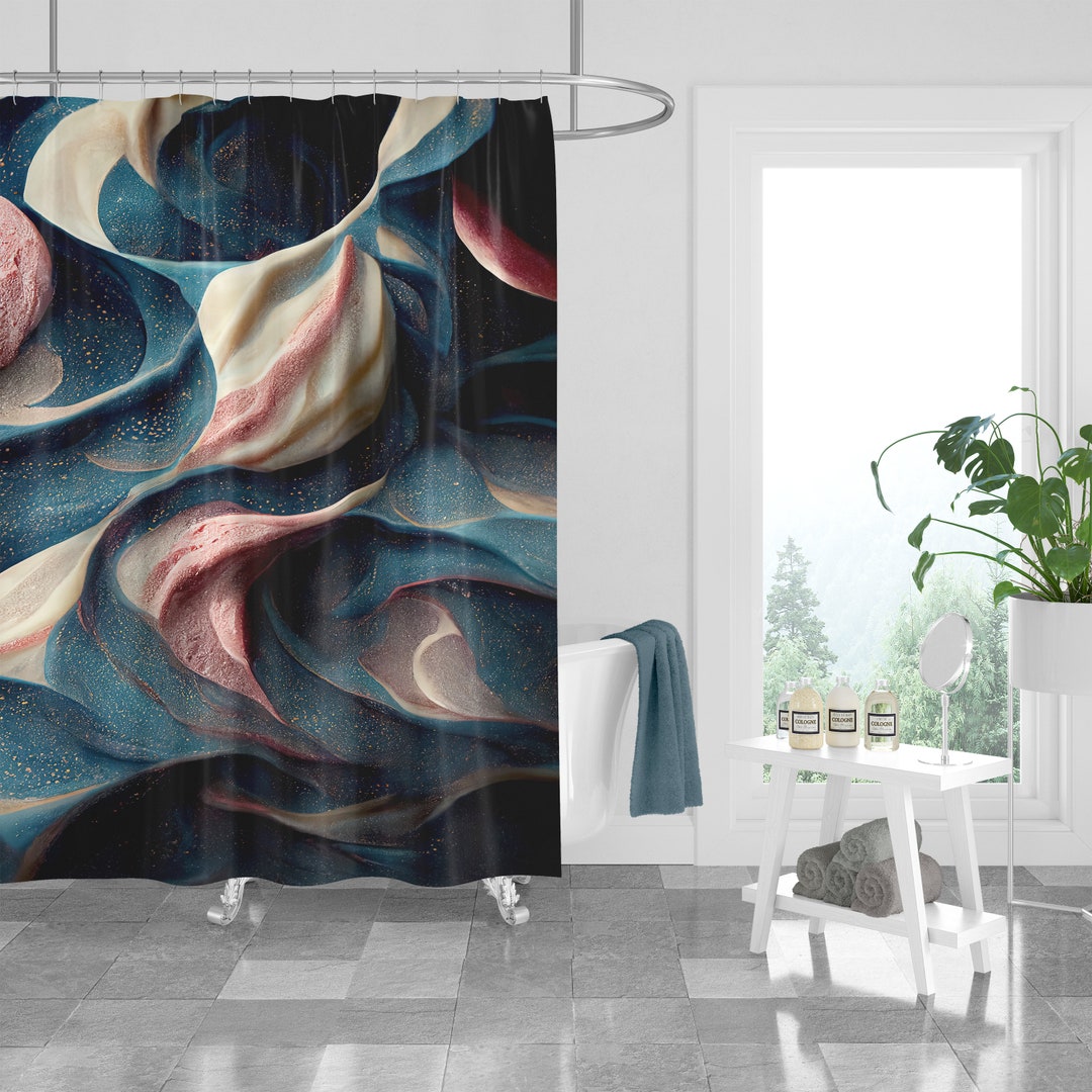 Marbled River Abstract Shower Curtain Optional Towels