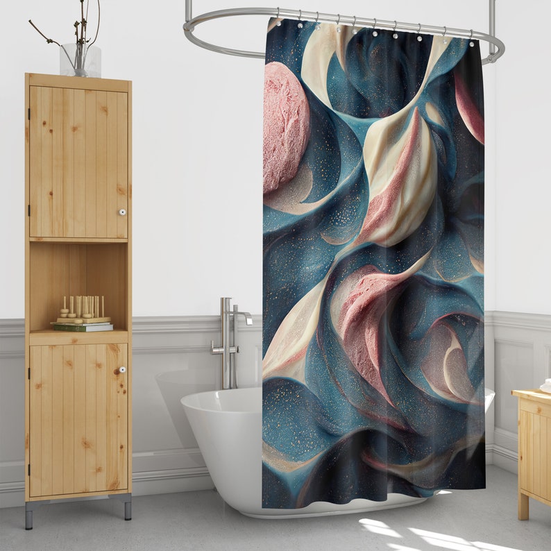 Marbled River Abstract Shower Curtain Optional Towels - Image 2