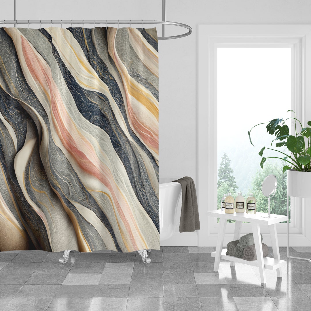 Marbled Rock Abstract Shower Curtain Optional Towels