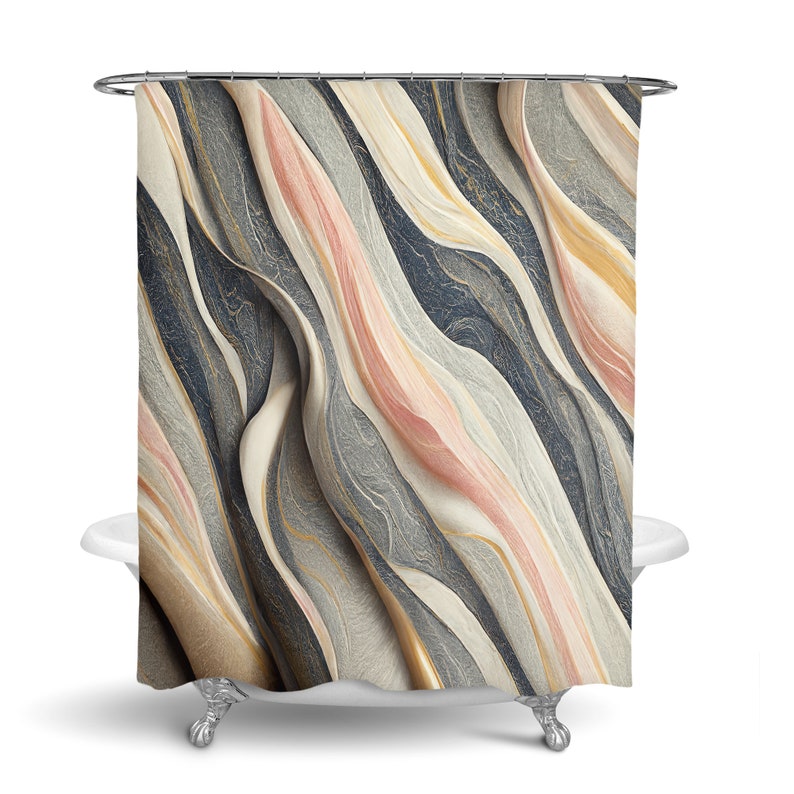 Marbled Rock Abstract Shower Curtain Optional Towels - Image 2